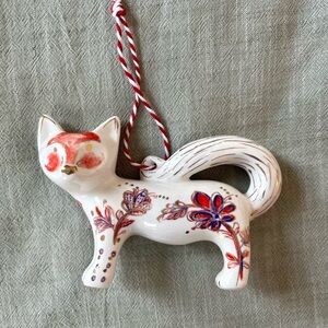 Anthropologie White and Red Floral Fox Ornament